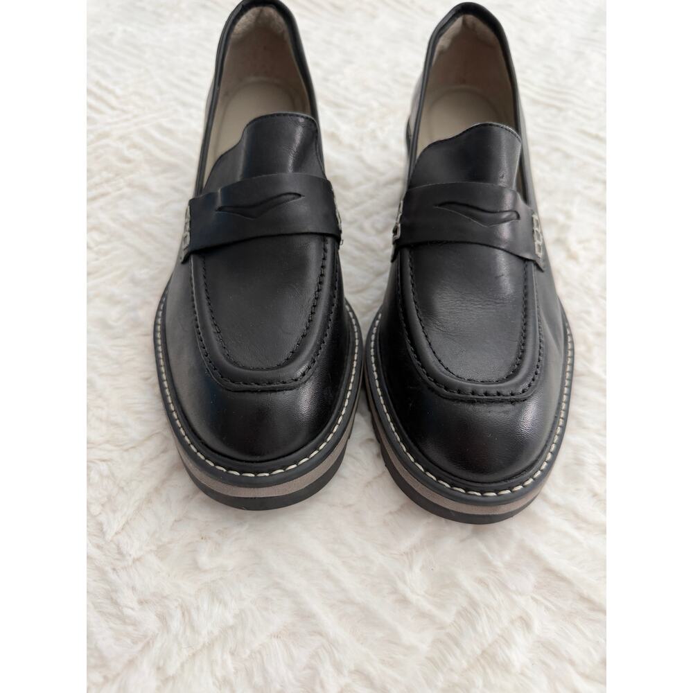 Bernardo Selma Black Leather Lug Sole Penny Loafers Chunky Stacked Heel Academia - Picture 4 of 7
